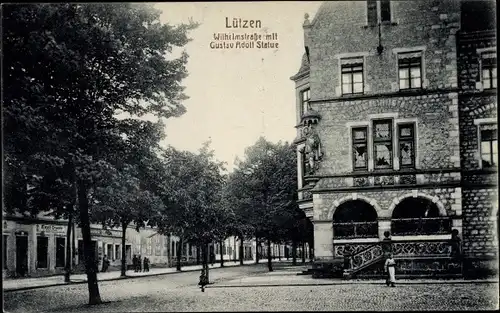 Ak Lützen im Burgenlandkreis, Wilhelmstraße, Gustav Adolf Statue