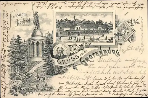 Litho Detmold in Nordrhein Westfalen, Grotenburg, Hermannsdenkmal, Gasthof