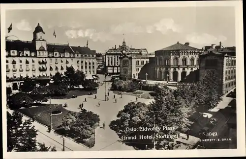 Ak Oslo Norwegen, Grand Hotel, Stortingel, Eivolds Plass