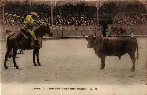 Ak Corrida de Toros, Citant le Taureau pour une Pique, Stierkampf