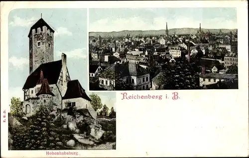 Ak Liberec Reichenberg Stadt, Hohenhabsburg, Blick auf den Ort