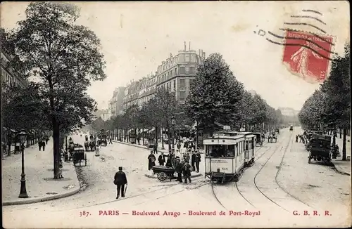 Ak Paris XIII, Boulevard Arago, Boulevard Port-Royal, Tramway