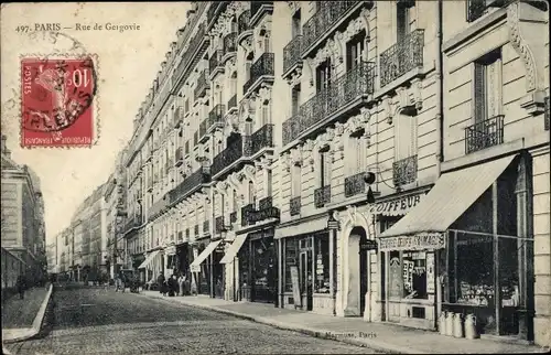 Ak Paris XIV, Rue de Gergovie, Geschäfte, Coiffeur, Milchgeschäft Oeufs Fromages