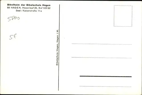 Ak Hagen in Westfalen, Bibelheim der Bibelschule Hagen, Hasenlauf 20