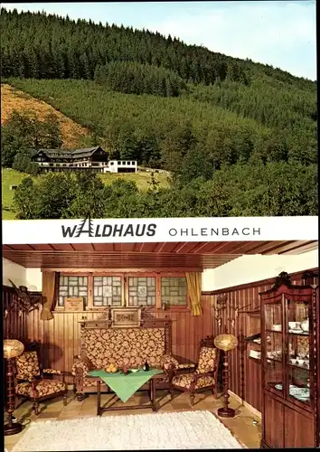 Ak Ohlenbach Schmallenberg im Sauerland, Waldhaus, Landschaftsblick, Gastraum