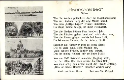 Ak Hannover, Hannoverlied, Chr. Weigold, Cafe Kröpcke