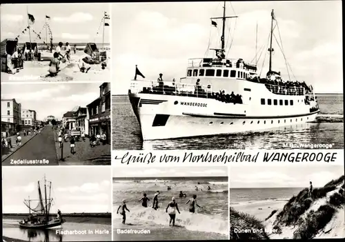 Ak Nordseebad Wangerooge in Ostfriesland, M.S. Wangerooge, Strand, Dünen, Fischerboot, Zedeliusstr.