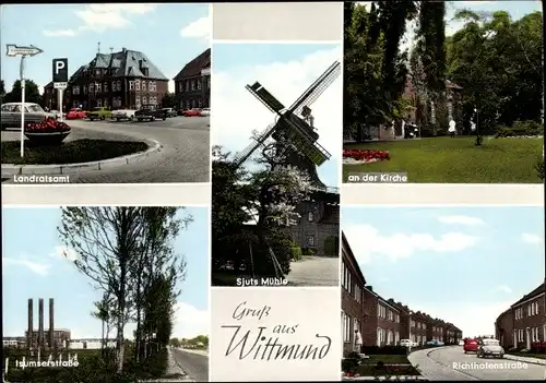 Ak Wittmund in Ostfriesland, Sjuts Mühle, Landratamt, Kirche, Isumerstraße, Richthofenstraße