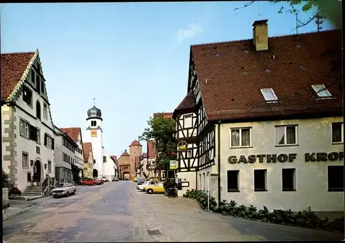 Ak Langenburg in Württemberg, Hotel Krone, Straßenpartie