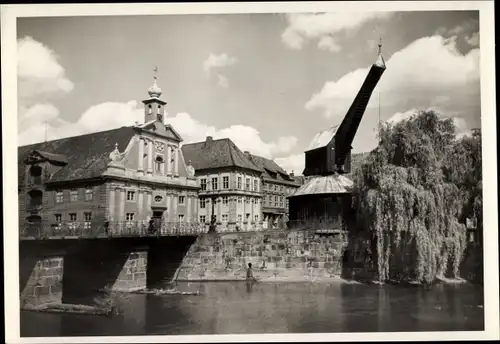 Ak Lüneburg in Niedersachsen, Kaufhaus und Kran, Flusspartie