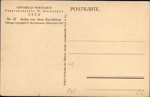 Ak Oberammergau in Oberbayern, Passionsspiele 1922, Judas vor dem Synedrium