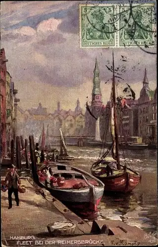 Künstler Ak v. Kamptz, F., Hamburg, Fleet bei der Reimersbrücke