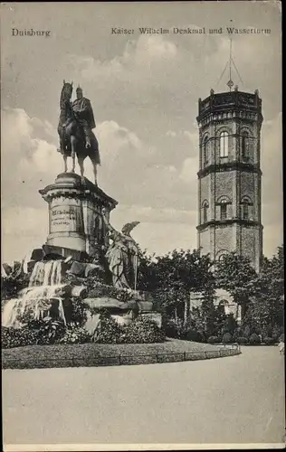 Ak Duisburg im Ruhrgebiet, Kaiser Wilhelm Denkmal, Wasserturm