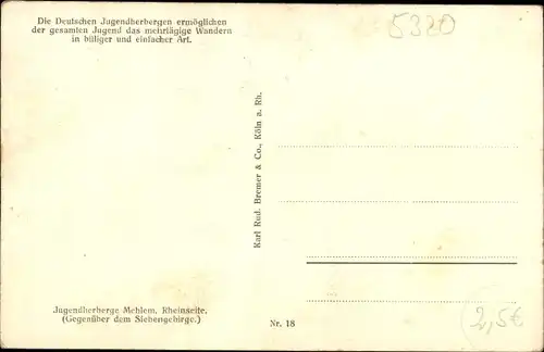 Ak Mehlem Bad Godesberg Bonn am Rhein, Jugendherberge