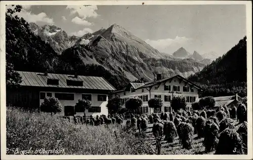 Ak Birgsau Oberstdorf im Oberallgäu, Ortspartie mit Gasthof, Blick in die Berge