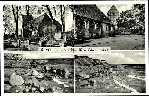 Ak Waabs in Schleswig Holstein, Strand mit Steilküste, Kirche