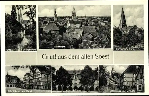 Ak Soest, Großer Teich, schiefer Turm, Markt, Rathaus