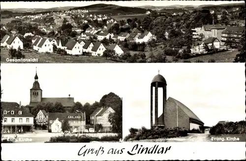 Ak Lindlar Oberbergischer Kreis, Gesamtansicht, Kath. Kirche, Ev. Kirche
