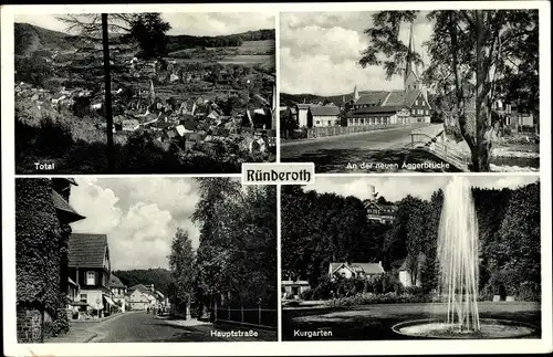 Ak Ründeroth Engelskirchen im Oberbergischen Kreis, Totalansicht, Aggerbrücke, Hauptstraße,Kurgarten
