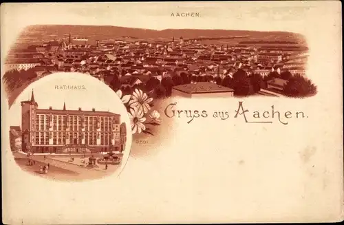 Litho Aachen in Nordrhein Westfalen, Rathaus, Gesamtansicht