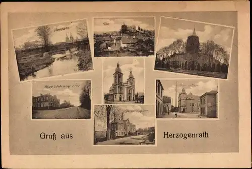 Ak Herzogenrath Nordrhein Westfalen, Höhere Schule, Ev. Kirche, Kloster Tiergarten