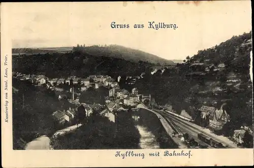 Ak Kyllburg in der Eifel Rheinland Pfalz, Totale mit Bahnhof