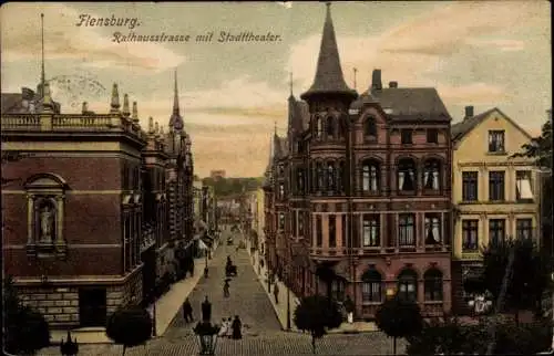 Ak Flensburg in Schleswig Holstein, Rathausstraße, Stadttheater