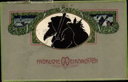 Präge Litho Glückwunsch Weihnachten, Weihnachtsmann mit Geschenkesack