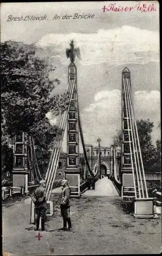 Ak Brest Litowsk Weißrussland, Partie an der Brücke, Kaiser Wilhelm II.