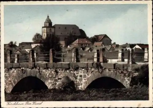 Ak Kirchhain in Hessen, Blick auf den Ort, Brücke, Kirche