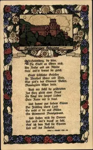 Steindruck Gedicht Ak Heidelberg am Neckar, Schloss