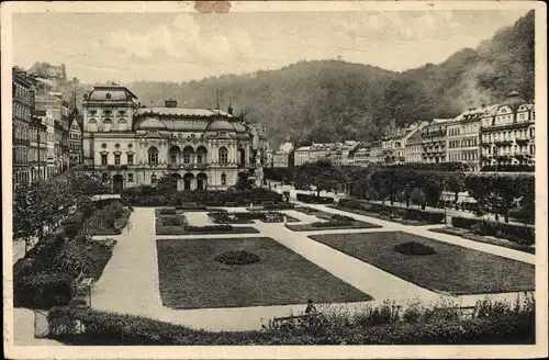 Ak Karlovy Vary Karlsbad Stadt, Stattheater mit Schildpark