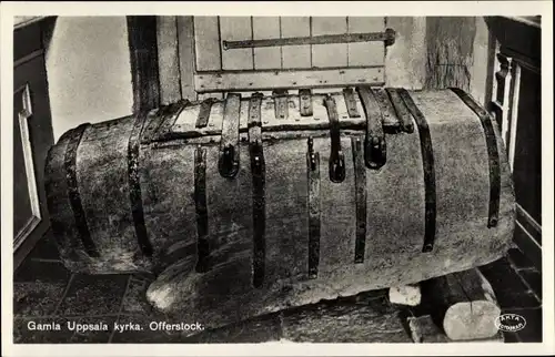 Ak Gamla Uppsala Schweden, Kyrka, Offerstock