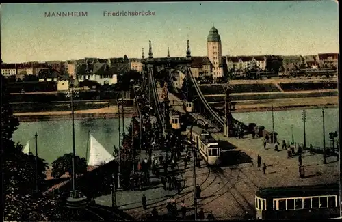 Ak Mannheim in Baden Württemberg, Friedrichsbrücke, Straßenbahn, Rheinpartie