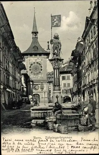 Ak Bern Stadt, Männer am Zähringerbrunnen, Apotheke