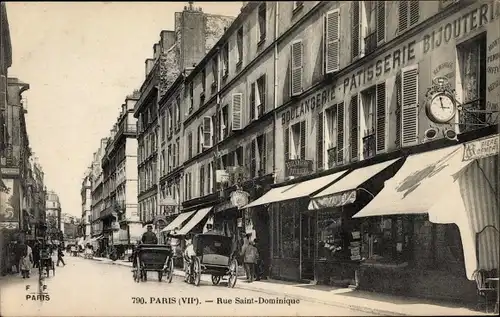 Ak Paris VII, Rue Saint Dominique, Boulangerie Patisserie, Bijouterie