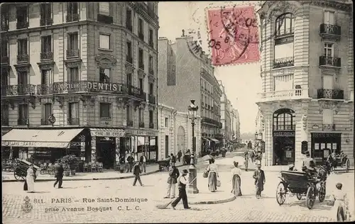 Ak Paris VII., Rue Saint Dominique prise Avenue Bosquet, Dentist