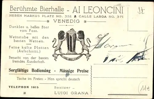 Ak Venezia Venedig Veneto, Bierhalle Ai Leoncini, Warme Wiener Würstel mit Kren