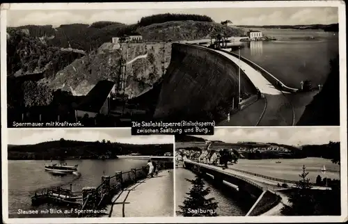 Ak Saalburg Ebersdorf in Thüringen, Sperrmauer mit Kraftwerk, Stausee, Teilansicht der Stadt