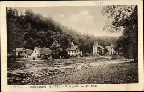 Ak Treseburg Thale im Harz, Villenpartie an der Bode