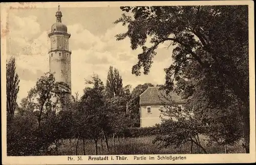 Ak Arnstadt in Thüringen, Partie im Schloßgarten