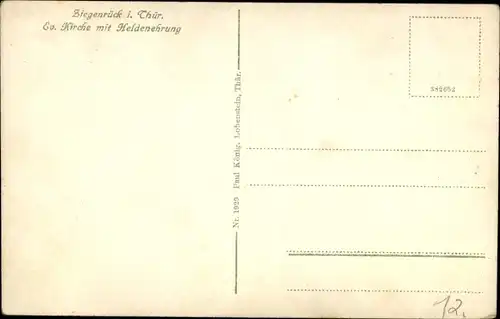 Ak Ziegenrück am Schiefergebirge Thüringen, Evangelische Kirche, Heldenehrung, Liedanzeiger, Orgel