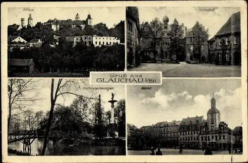 Ak Glauchau in Sachsen, Schloss, Schlosshof, Markt