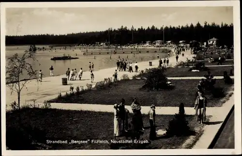 Ak Neustädtel Schneeberg im Erzgebirge, Strandbad Bergsee Filzteich