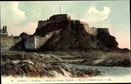 Ak Saint Helier Jersey Kanalinseln, Rock of Elizabeth Castle, Rocher du château Elisabeth