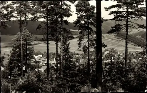 Ak Meura in Thüringen, Blick aus dem Wald zum Ort