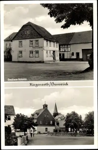 Ak Riegenroth im Hunsrück, Gasthof Schmitt, Dorfpartie