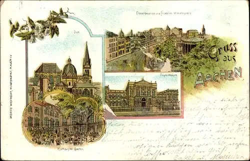 Litho Aachen in Nordrhein Westfalen, Dom, Polytechnikum, Friedrich-Wilhelm-Platz, Elisenbrunnen