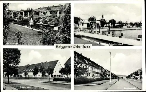 Ak Lebenstedt Salzgitter Niedersachsen, Grünanlage, Schwimmbad, Gästehaus, Breitestraße