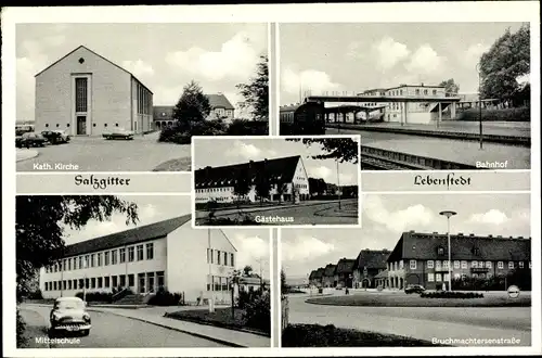 Ak Lebenstedt Salzgitter Niedersachsen Kath. Kirche Bahnhof Gästehaus Schule Bruchmachtersenstr.